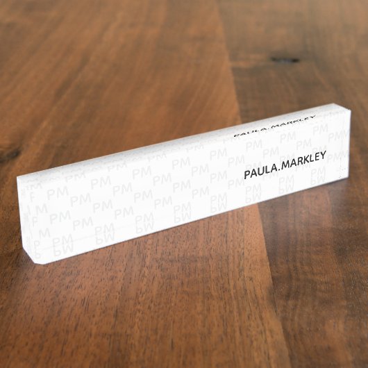 プレーンシンプルホワイトグレーモダンモノグラム模様 デスクネームプレート (側面)