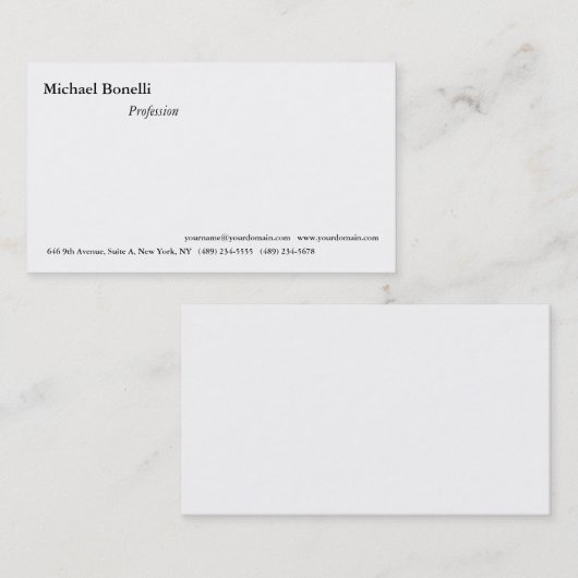 プレーンシンプルホワイトミニマリストモダンルック 名刺 (正面/裏面)