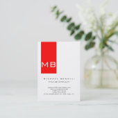 プレーンシンプルモノグラムホワイトレッドビジネスカード 名刺 (スタンド正面)