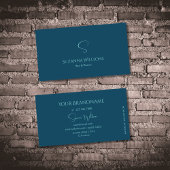 プレーンスタイリッシュネイビーブルーとモノグラム付きティール（緑がかった色） 名刺