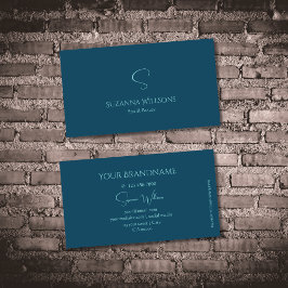 プレーンスタイリッシュネイビーブルーとモノグラム付きティール（緑がかった色） 名刺