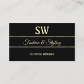 プレーンスタイリッシュブラックゴールデンストライプズとモノグラム 名刺 (正面)