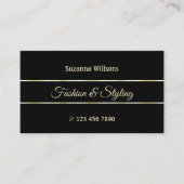 プレーンスタイリッシュブラックゴールデンストライプズChic with Photo 名刺 (正面)