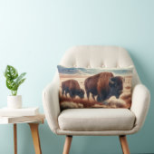 プレーンズのデコパージュの水彩バイソン ランバークッション (椅子)