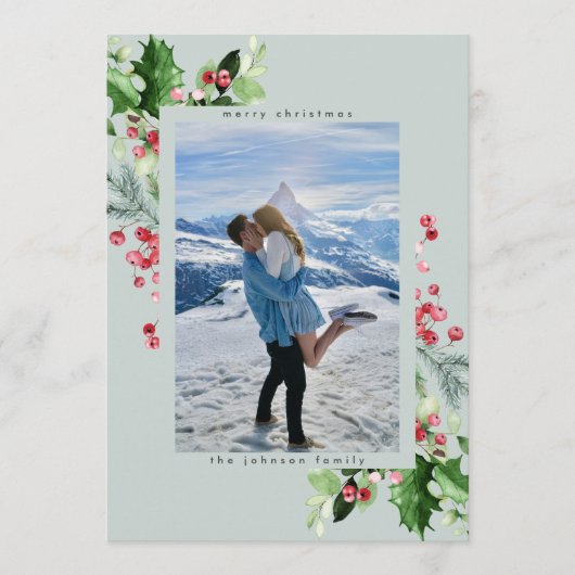 プレーンニュートラルウォーターの色の緑豊かなクリスマス シーズンカード (正面)