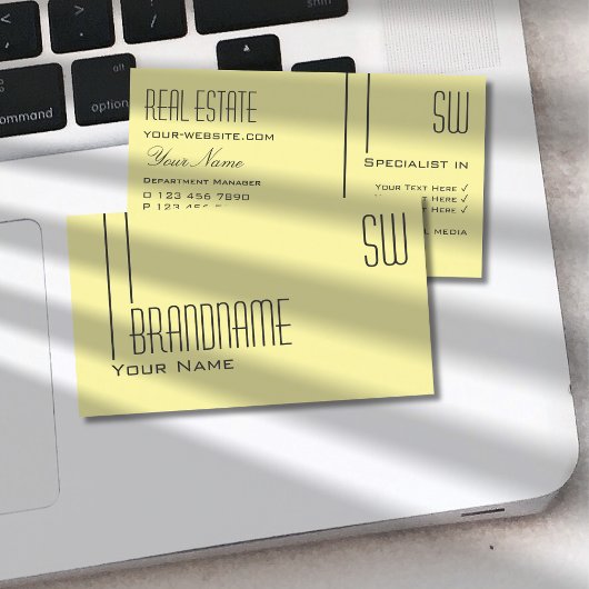 プレーンパステルイエローウィズイニシャルプロフェッショナル 名刺