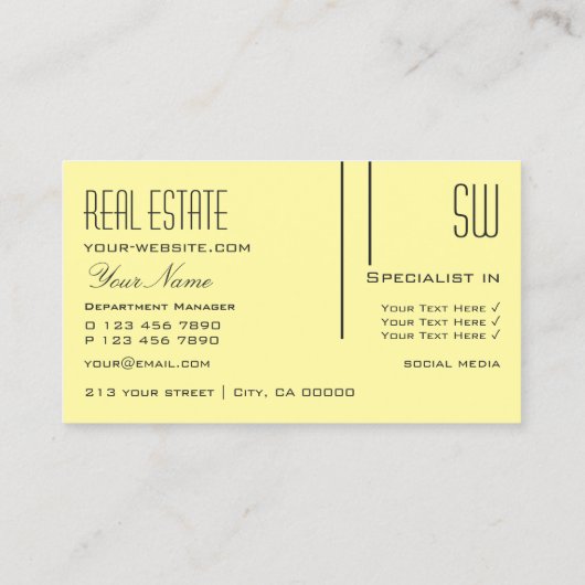 プレーンパステルイエローウィズイニシャルプロフェッショナル 名刺 (裏面)