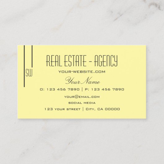 プレーンパステルイエローウィズモノグラムプロフェッショナル 名刺 (裏面)