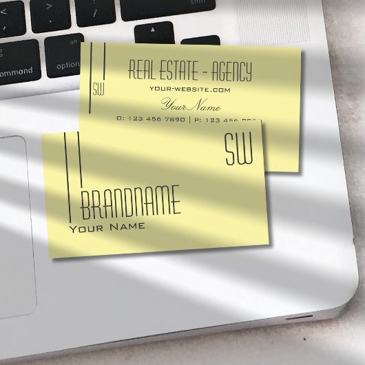 プレーンパステルイエローウィズモノグラムプロフェッショナル 名刺