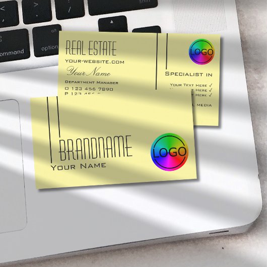 プレーンパステルイエローロゴプロフェッショナル モダン 名刺