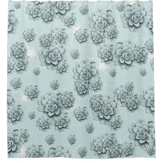 プレーンパターンのミントブルー多肉反復 シャワーカーテン (正面)