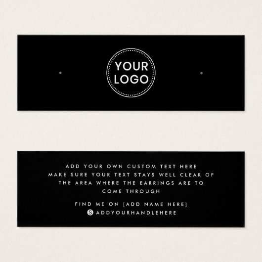 プレーンブラックカスタムロゴのスタッドイヤリングディスプレイカード (正面&裏面)