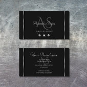 プレーンブラックシルバーデコースパークルダイヤモンドイニシャル 名刺