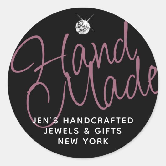 プレーンブラックラグジュアリーラインエレガントストンハンドメイド ラウンドシール (正面)