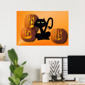 プレーンブラック子猫ハロウィーンポスター ポスター (ホームオフィス)