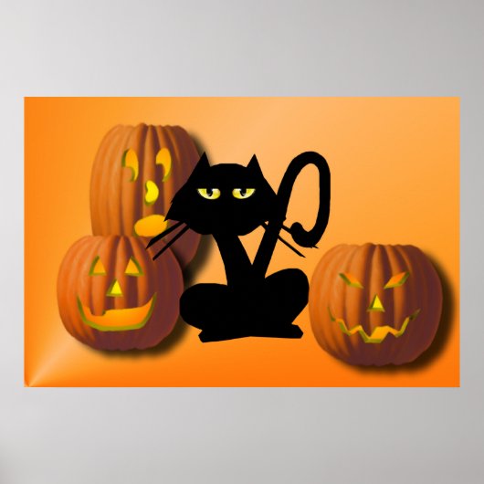 プレーンブラック子猫ハロウィーンポスター ポスター (正面)