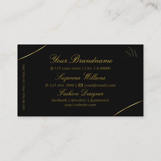 プレーンブラック、金ゴールドデコールとモノグラムスタイリッシュ 名刺 (裏面)