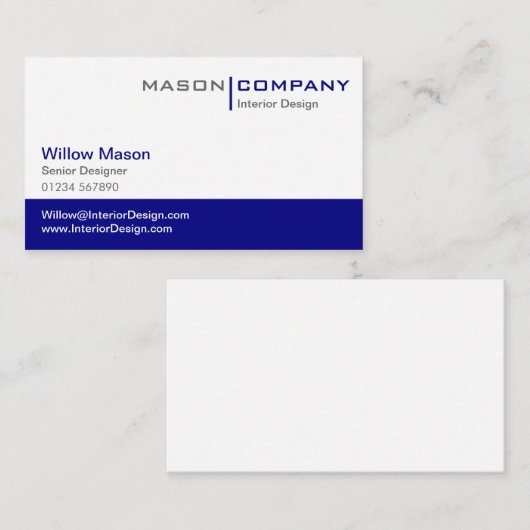 プレーンブルーとホワイトビスタイリッシュジネスカード 名刺 (正面/裏面)