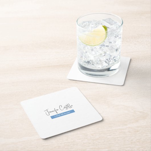 プレーンブルー白黒ミニマル書道 スクエアペーパーコースター (インサイチュ)