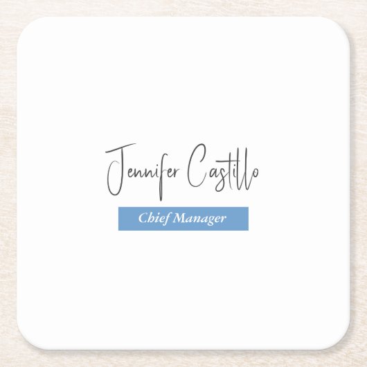 プレーンブルー白黒ミニマル書道 スクエアペーパーコースター (正面)