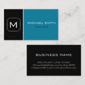 プレーンブルー&ブラックエレガントプロフェッショナルモダン 名刺 (正面/裏面)