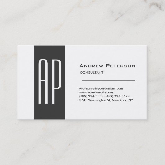 プレーンホワイトグレーストライプモノグラム名刺 名刺 (正面)