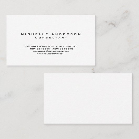 プレーンホワイトシンプルプロフェッショナルミニマリスト 名刺 (正面/裏面)