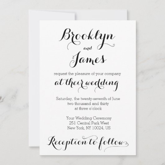 プレーンホワイト結婚式招待状の花嫁と花婿 招待状 (正面)