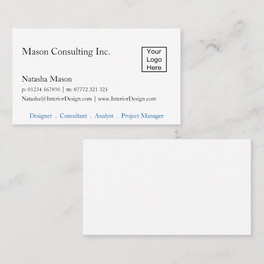 プレーンホワイト自分のロゴの名刺を追加 名刺 (正面/裏面)