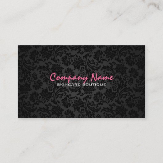 プレーンホワイト&ブラックヴィンテージフローラダマスク 名刺 (正面)