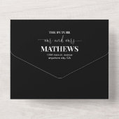 プレーンモダンエレガント白黒ウェーはっきりしたディングRSVP オールインワン招待状 (裏面)