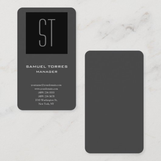 プレーンモダンシンプルクリエイティブモノグラム黒グレー 名刺 (正面/裏面)