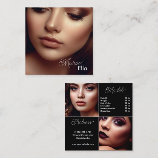 プレーンモダンブラックコンプカード写真テンプレートクラス スクエア名刺 (正面/裏面)