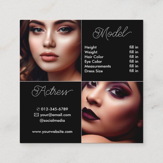 プレーンモダンブラックコンプカード写真テンプレートクラス スクエア名刺 (裏面)