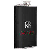 プレーンモダンブラック赤のモノグラムのイニシャル名 フラスク (右)