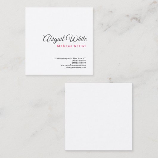 プレーンモダンミニマルシンプル主義のホワイトメイクアップアーティスト スクエア名刺 (正面/裏面)