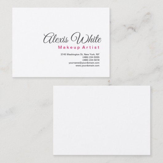 プレーンモダンミニマルシンプル主義のホワイトメイクアップアーティスト 名刺 (正面/裏面)