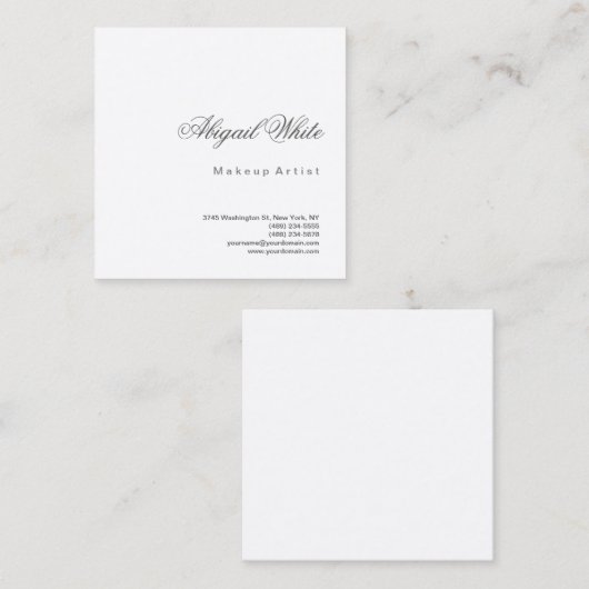 プレーンモダンミニマルシンプル主義メイクアップアーティスト スクエア名刺 (正面/裏面)