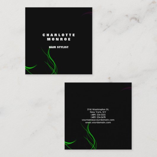 プレーンモダンミニマルプロフェッショナルブラックグリーン スクエア名刺 (正面/裏面)