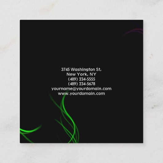 プレーンモダンミニマルプロフェッショナルブラックグリーン スクエア名刺 (裏面)
