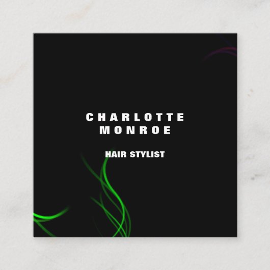 プレーンモダンミニマルプロフェッショナルブラックグリーン スクエア名刺 (正面)