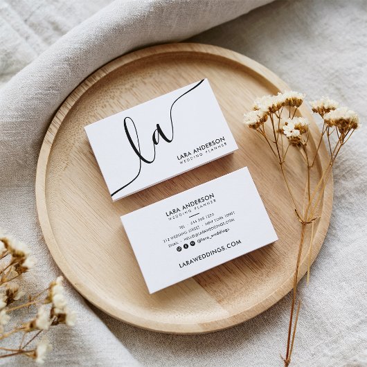 プレーンモダンミニマル白黒モノグラムイニシャル 名刺