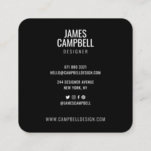プレーンモダン白黒テラッツォ大理石パターン スクエア名刺 (裏面)