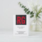 プレーンユニーク白黒シンプルレッドモノグラム 名刺 (スタンド正面)