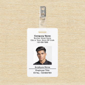 プレーン文字と従業員の写真のホワイトバッジ バッジ
