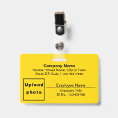 プレーン文字と従業員の写真の四角形（黄色） バッジ (Front with Clip)