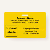 プレーン文字と従業員の写真の四角形(黄色) バッジ (正面)