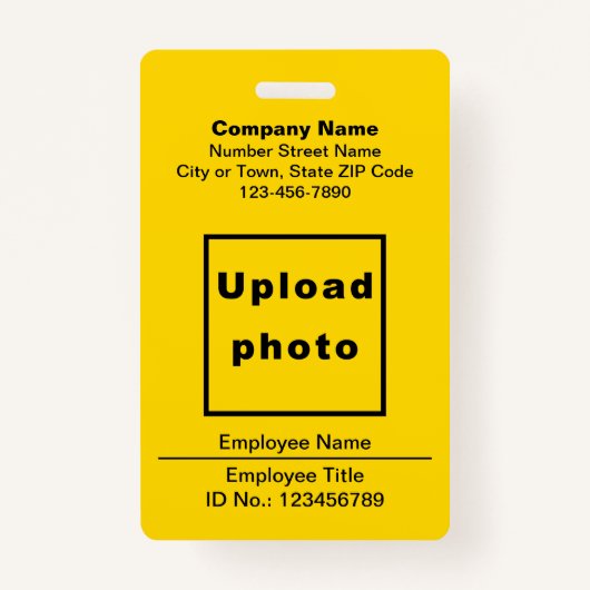 プレーン文字と従業員の写真イエローバッジ バッジ (正面)