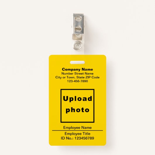 プレーン文字と従業員の写真イエローバッジ バッジ (正面クリップ)