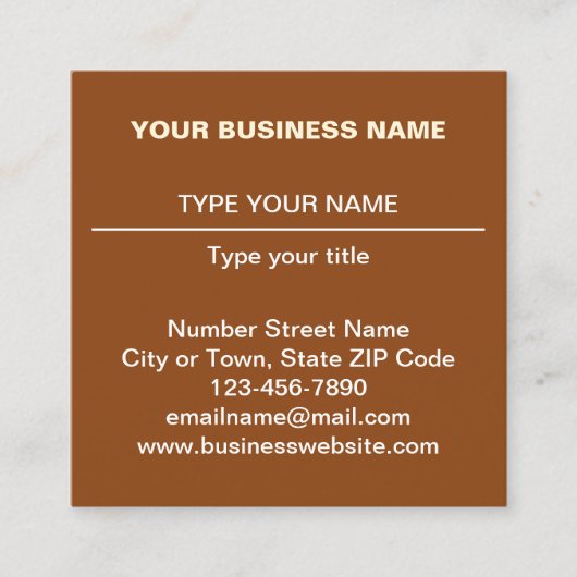プレーン文字デザインのフロントサイドオブブラウン スクエア名刺 (正面)